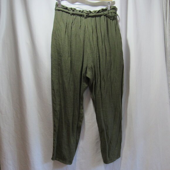 by & by Womens Linen Paperbag-Waist Pants w/ Built in Shorts Size XL Olive Green - Picture 2 of 8